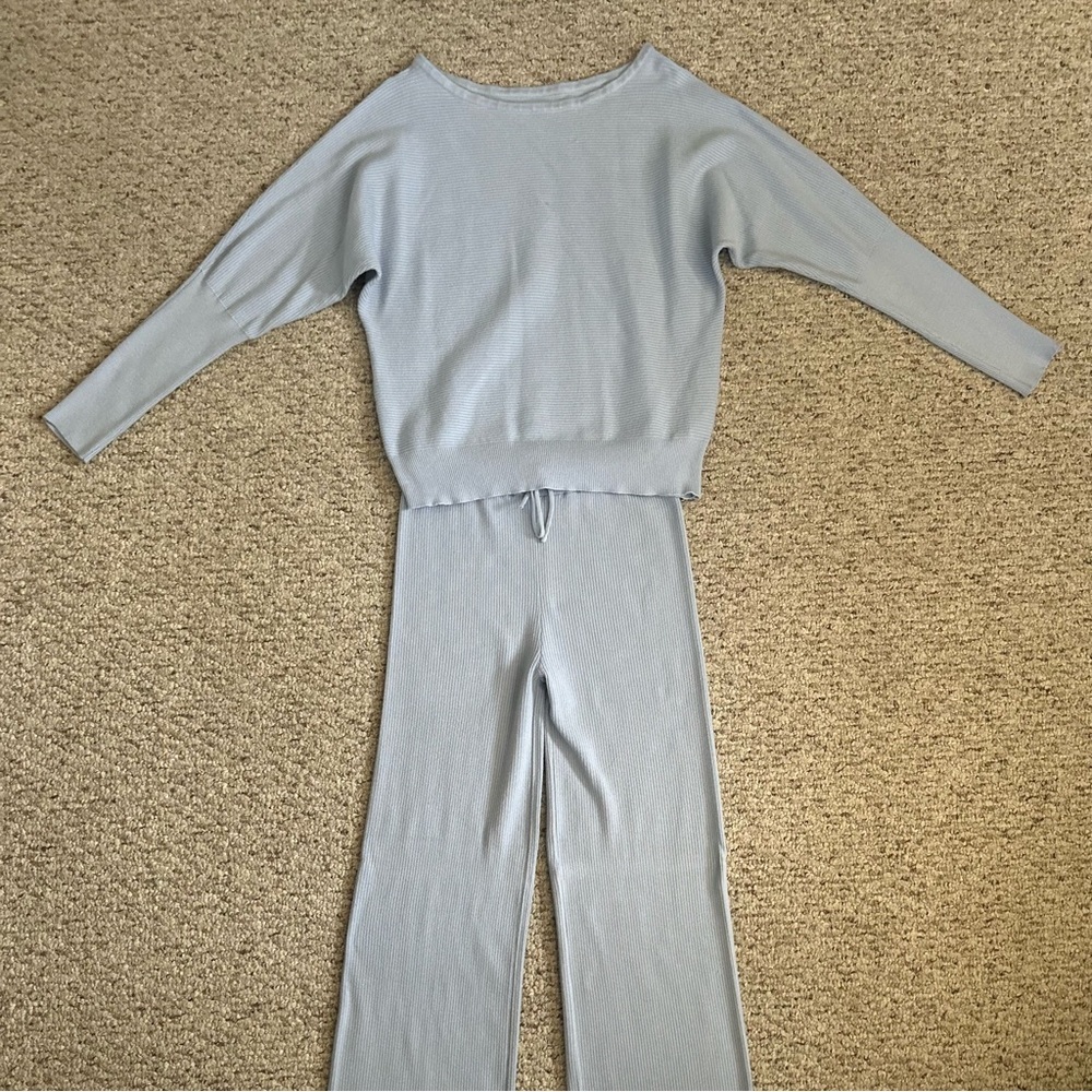 Matching Sweater Set Ribbed Light Blue Size Large - Picture 9 of 11